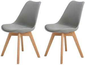 H.J WeDoo 2er Set Esszimmerstühle mit Massivholz Eiche Bein, Küchen stühle--grau