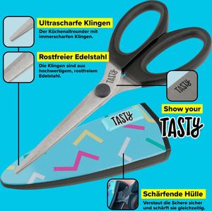 Tasty Küchenschere aus Edelstahl, Haushaltsschere mit Klingenschutzhülle Tasty Küchenschere aus Edelstahl, Haushaltsschere mit Klingenschutzhülle
