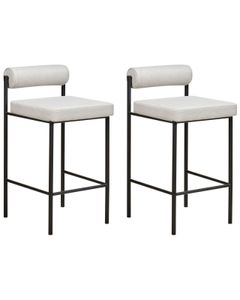 BELIANI Barstuhl 2er Set Hellgrau Stoff und Metall mit Niedriger Lehne Fußstützen Retro Design Sitzmöbel Wohnzimmer Küche Bar Wohnküche Ausstattung