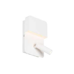 QAZQA - Moderne Wandleuchte weiß inkl. LED mit USB und Leselampe - Robin I Wohnzimmer I Schlafzimmer - Stahl Rechteckig - I (nicht austauschbare) LED