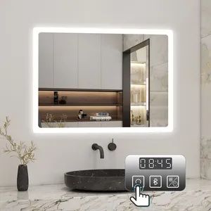 LED Spiegel mit Bluetooth 70×50cm Uhr Kalt/Neutral/Warmweiß dimmbar Memory Touch/Wandschalter Beschlagfrei Spiegel