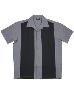 Steady Clothing Hemd Poplin Panel Charcoal Black Vintage Bowling Shirt Retro
