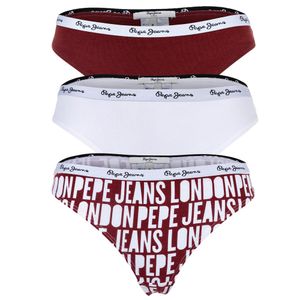Pepe Jeans Damen Strings, 3er Pack- CLASSIC THONG AO, Allover-Logo, Unterwäsche, Polyester, Logobund Weiß/Rot L