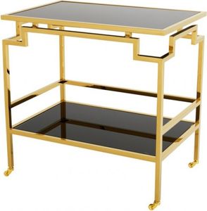 Casa Padrino Luxus Bar Trolley Servierwagen Edelstahl Gold / schwarzes Glas - Luxus Hotel & Restaurant Einrichtung Möbel Serviertisch