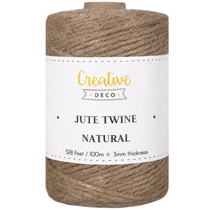 Creative Deco 100m Juteschnur Natur Braun | 2-3 mm Dicke 3-Lagig | Jutekordel Jutegarn Hanfschnur Juteband Paketband | Jute Schnur Kordel Seil Deko