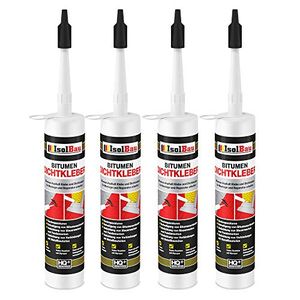 Isolbau Bitumen-Dichtkleber - Klebstoff & Dichtmasse für Montage & Reparatur von Bitumen-Schindeln - Schwarz, 4 x 310 ml