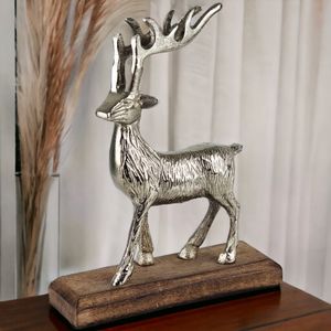 Dekofigur Hirsch Metall Figur Tischdeko Dekoration Weihnachten Aluminium Holz