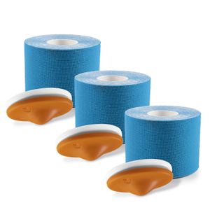 TRIGGin 3x Triggerknopf orange mit 3x blauem Tape Triggid Kinesiologie Schmerzlinderung Schmerzpunkt Medizinprodukt Druckpunkt Kinesiologielogie DHDL
