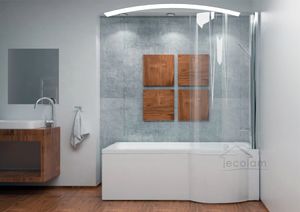 ECOLAM Duschbadewanne Set Badewanne + Glasabtrennung Duschwand Eckbadewanne I-Besco 150x70 RECHTS Schürze Ablaufgarnitur Füße Silikon