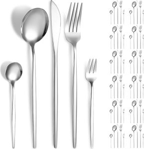 Silber Bestecksets 60 Stück Service für 12 Personen,Edelstahl Besteck Set,Besteckset inkl.Messer Gabel Löffel Besteck,Spülmaschinengeeignet