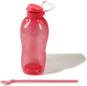 TUPPERWARE To Go Eco 2 L rot + Halter + Strohhalm Trinkflasche Clippverschluss