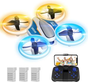 Drohne mit Kamera HD 720P für Kinder, RC Drone mit LED Lichter, 3D Flips, Kopflosem Modus und 3 Akkus, 21 Min Lange Flugzeit, Spielzeug Drohne