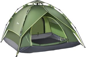 Outsunny Doppelzelt Campingzelt Outdoorzelt Familienzelt 2 Türen Polyester + Glasfaser Dunkelgrün 210 x 210 x 140 cm