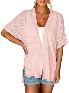 Damen Strickjacken Open Front Strand Shirt Baggy Loose Sommer Cover Up Outdoor Mantel Rosa,Größe M