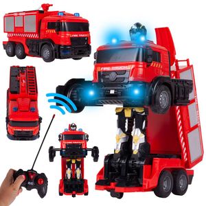 Malplay Rc Transformer Löschfahrzeug Feuerwehrwagen -Roboter Mit Licht&Ton Bewegt Sich Selbständig