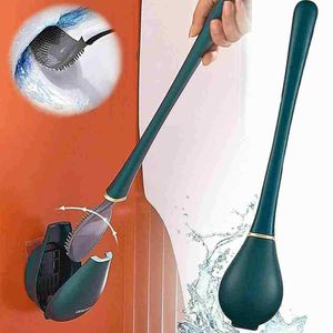 Silikon Wassertropfen WC Bürste + Halter Set Automatische Öffnung & Schließen Wandmontage WC-Bürsten