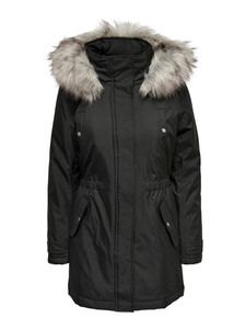 ONLY Damen Winter-Jacke OnlFris einfarbiger Parka Winter-Mantel Fellkapuze, Farbe:Schwarz, Größe:S