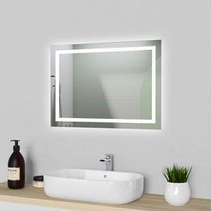 LED Badspiegel Badezimmerspiegel 80x60 mit Beleuchtung Lichtspiegel Wandspiegel mit Touch-schalter beschlagfrei IP44 energiesparend Kaltweiß