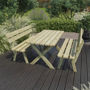 PLATAN ROOM Gartengarnitur Holz Kiefer Sitzgruppe 120 cm breit Gartenbank Gartentisch massiv Imprägniert (Set 1 (Tisch + 2 Bänke ))