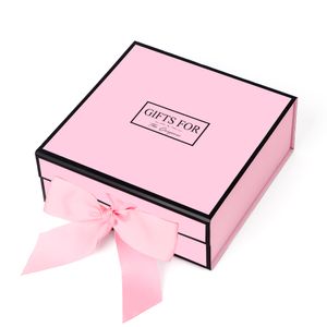 JiaWei Geschenkbox Faltschachtel mit Magnetverschluss für Weihnachten Hochzeit und alle anderen Anlässe mit Schleife/ Seidenpapier/ Grußkarte Rosa M