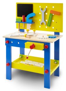 wuuhoo I Kinder-Werkbank aus Holz mit Werkzeug Set I Spiel Werkstatt für Kinder I Mobiles Holzspielzeug I Werkzeugtisch