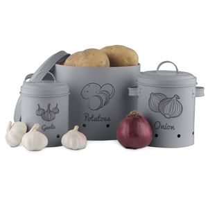 Navaris Vorratsbehälter Aufbewahrung Behälter für Lebensmittel - Vorratsdosen Set aus Eisen für Kartoffeln Zwiebeln Knoblauch - spülmaschinenfest
