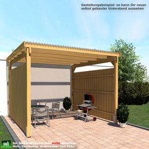 Zubehör für Unterstand, Überdachung 3x3 m mit 2-seitigem Wetterschutz Selbstbausatz - ohne Holz