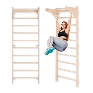 Sprossenwand mit Klimmzugstange für Erwachsene (230 cm) | Holz-Kletterwand | Multifunktionales Fitnessgerät | Kletterleiter für Erwachsene & Kinder