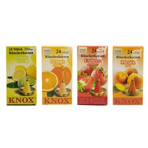 KNOX 4er Set Räucherkerzen Erdbeere / Pfirsich / Orange / Lemon - Inhalt jeweils 24 Stück, Größe M (Standard) - 078600