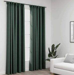 vidaXL Zatemňovacie závesy háčiky ľanový vzhľad 2 ks. Zelené 140x245 cm