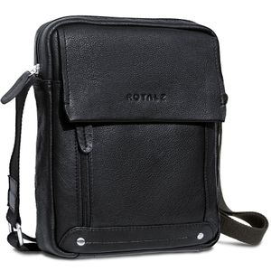 ROYALZ Vintage Leder Umhängetasche Klein für Herren Kompaktes Design Männer Ledertasche Mini Messenger Bag, Farbe:Schwarz