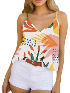Damen ärmellose Tanktops Strand gegen Nacken T -Shirts lässige Blumendruckweste,Farbe:Weiß,Größe:M
