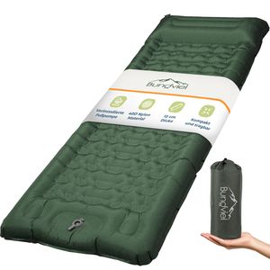 Isomatte Ultraleicht 12cm dick, faltbar mit integrierter Fußpumpe &amp; Kissen – vielseitig einsetzbar als Camping Matratze, Isomatte Faltbar, Schlafmatte, Auto Matratze &amp; Luftmatratze Camping Grün