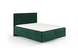 GUTTO Boxspringbett JILL 120 x 200cm mit Bettkasten TOPPER 5cm Gratis Grün Velour hohe goldene Beine