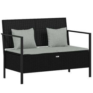 vidaXL Záhradná lavica s 2 sedadlami a vankúšom Black Poly Rattan