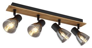 Globo Lighting Strahler Holz dunkelbraun, Metall schwarz matt, Glas rauchfarben, LxBxH: 500x70x155mm, exkl. 4x E14 40W 230V