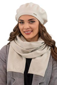 Vivisence dámská baretka elegantní zimní čepice a šála teplá pokrývka hlavy a nákrčník na zimu a podzim teplá tlustá, zimní sada pro ženy, vyrobeno v EU, béžová, jedna velikost pro všechny