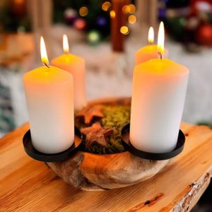 Teak Adventskranz Holzschale ca. 20-25 cm Dekoschale, Kerzenpicks mit hochgezogenem Rand