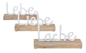 3er Set Schriftzug Lebe Lache Liebe L22cm Metall Weiß Mango Holz Tisch-Deko