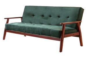 SalesFever Schlafsofa mit Armlehnen | 3 Funktionen | Stoffbezug Samt-Optik | Gestell Holz Eukalyptus| B 190 x T 85 x H 81 cm | tannengrün