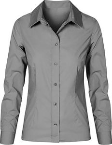 Business Langarm-Bluse Plus Size Damen, Stahlgrau, XXL