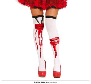 Blutverschmierte Kniestrümpfe für Damen Halloweenkostüm-Accessoire weiss-rot