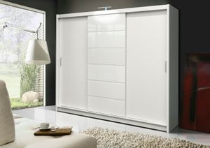 Kleiderschrank MALIBU 250 cm , Schrank Glas Spiegel Schwebetürenschrank , ( WEISS )