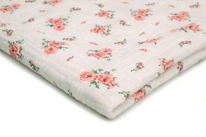 Baumwoll Musselin Stoff mit Aufdruck, Double Gauze, Pinke Blumen 50 x 130 cm