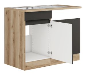 Küchen Spülenschrank Set mit Arbeitsplatte Noah SPGSSET-0+ in anthrazit 110 cm breit mit Edelstahl Einbauspüle