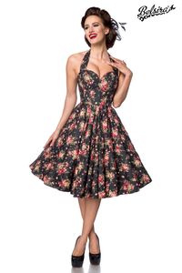 Belsira Damen Vintage-Corsagenkleid Kleid Rockabilly Sommerkleid Retro 50s 60s Partykleid, Größe:S, Farbe:schwarz/pink/grün
