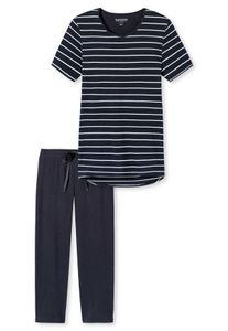 SCHIESSER Dámské pyžamo, krátké, dvoudílné - 1/2 rukáv, 3/4 kalhoty, pruhované, kulatý výstřih Tmavě modrá S (Small)