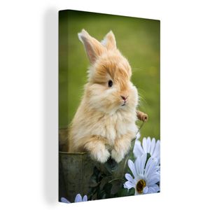 OneMillionCanvasses® - Leinwandbilder -Bild auf Leinwand Wandbild Leinwandbild Kaninchen - Blumen - Daunen, 40x60 cm, Kunstdruck Wandkunst Wohnzimmer Schlafzimmer