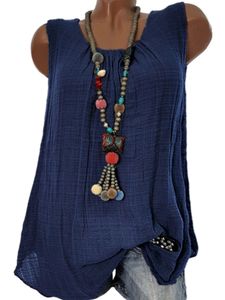 Damenmode Ärmelloses Hemd Täglich Tragen Casual Rundhalsausschnitt Pullover Bohemian Style,Farbe:Navy Blau,Größe:5XL