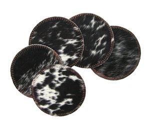 dekorativní podtácky na stůl z přírodní hovězí kůže, černo-hnědý odstín, Ø 9,5 cm, na stůl a bar
